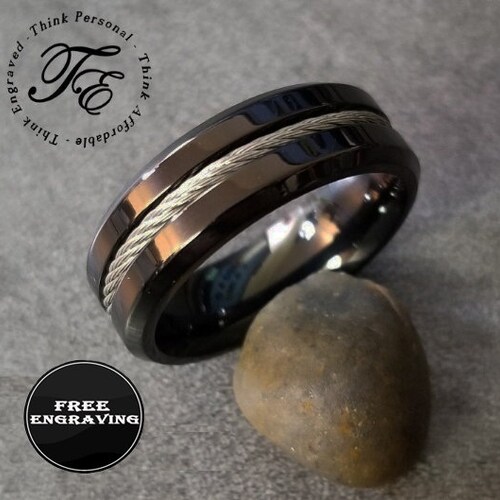 Men's Engraved Promise Ring With Black Ceramic Inlay and Etsy