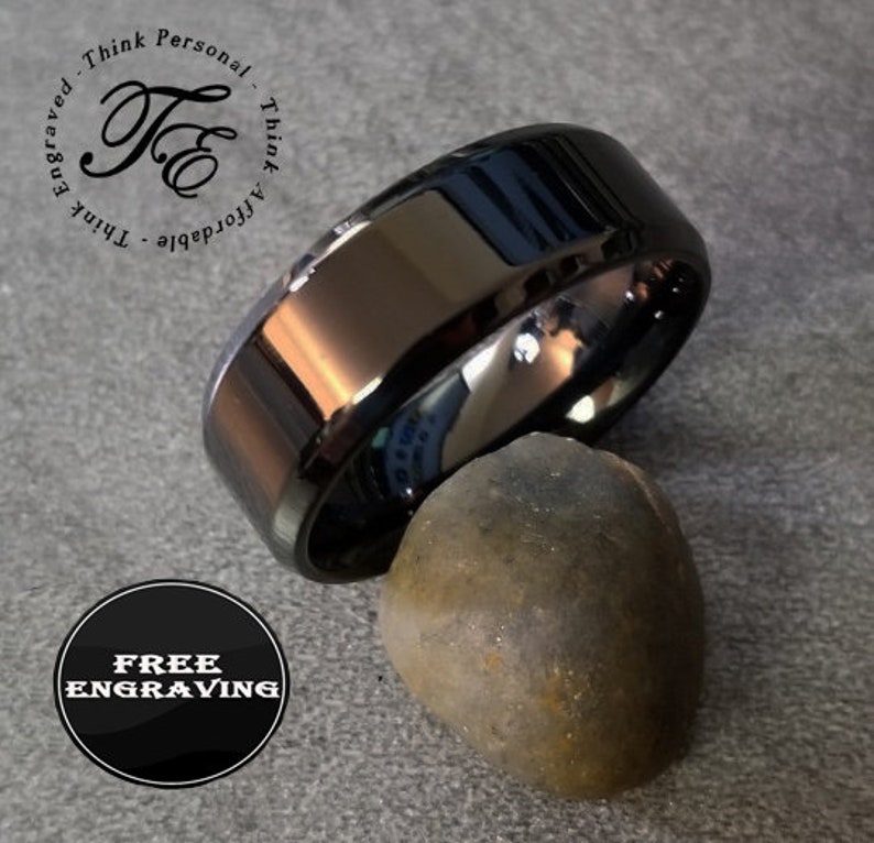 Personalized Ring Mens Promise Ring Engraved Ring Black Etsy