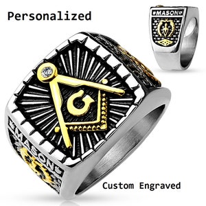 Freemason Ring Engraved Masonic Personalized Ornate Ring - Etsy