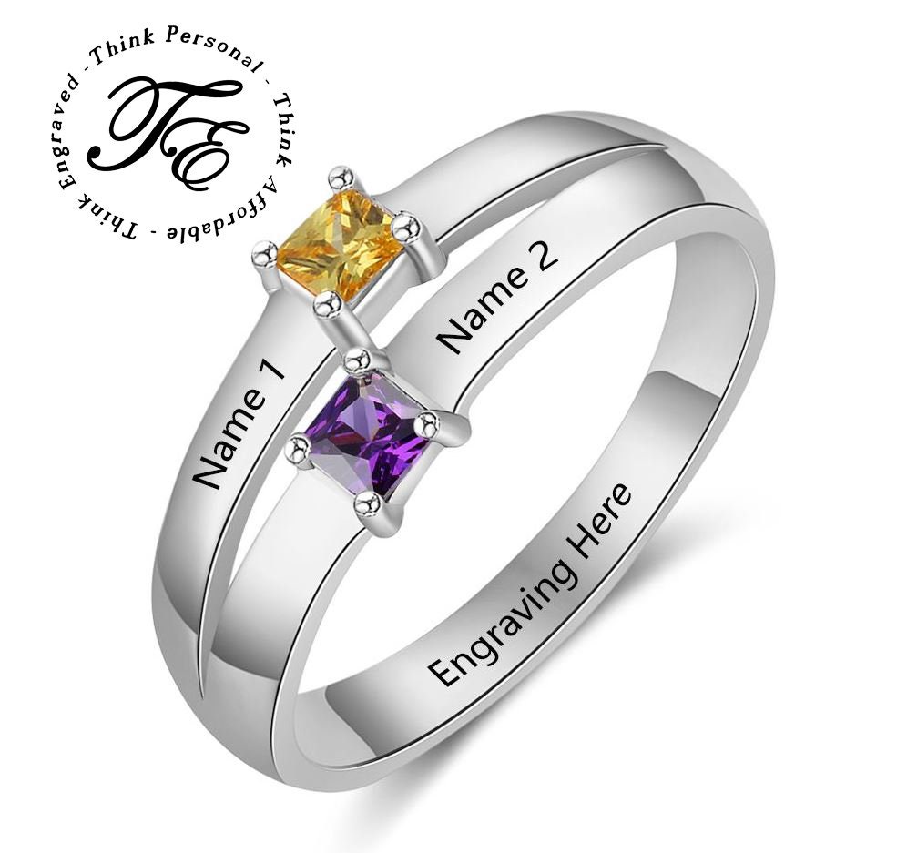 Girl's Promise Ring 2 Stones Engraved Names and Inner Etsy