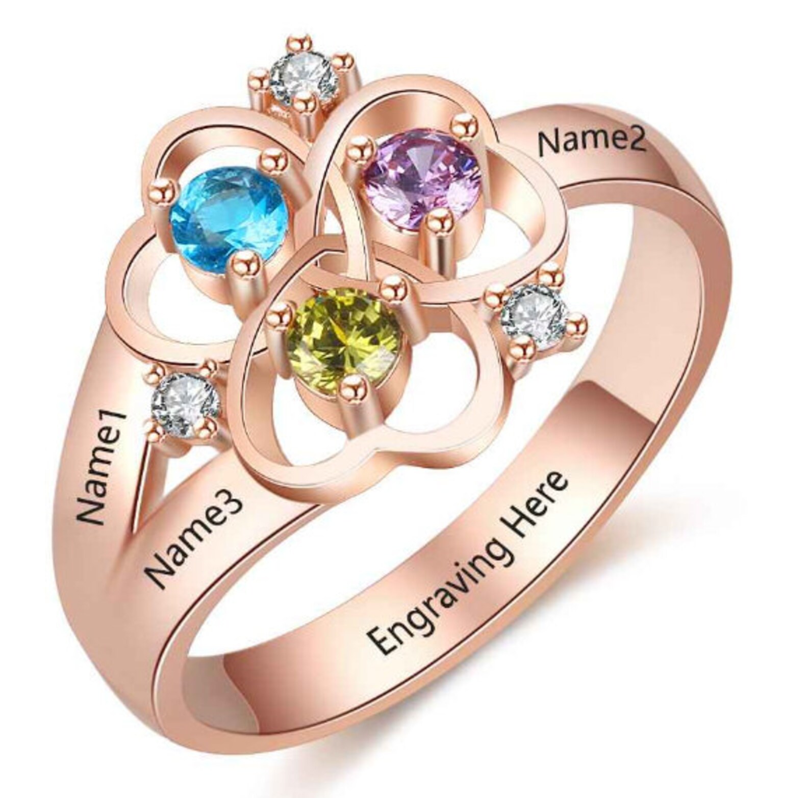 Mothers Family Ring Personalized Sterling Silver 3 Birthstone Etsy