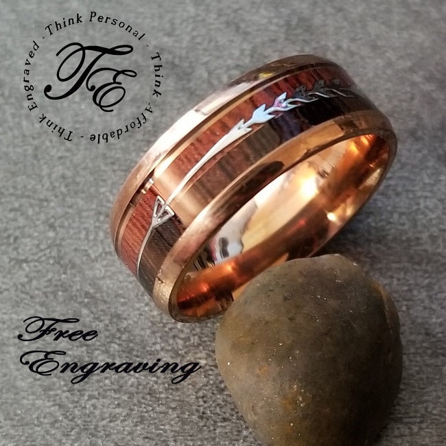 Mens Engraved Promise Ring Double Wood Inlay Couples Ring Etsy