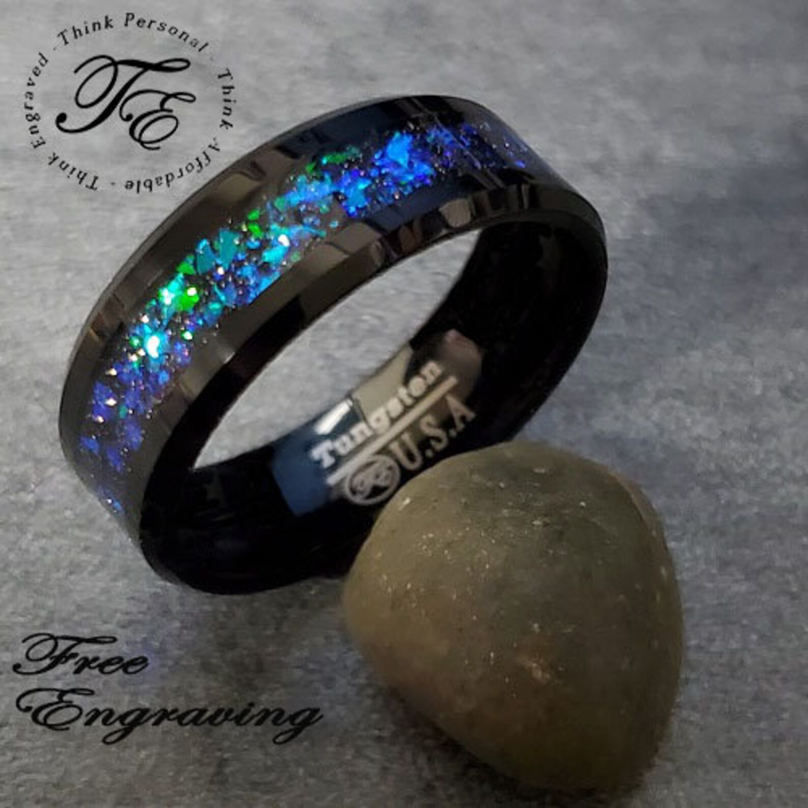 Personalized Men's Promise Ring Tungsten With Blue and Etsy