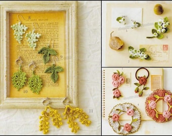 50 CROCHET EMBROIDERY THREAD Pattern-“Botanical Item”-Craft E-Book #55.Corsage-Hair Accessories-Earring-Pouches-Charms