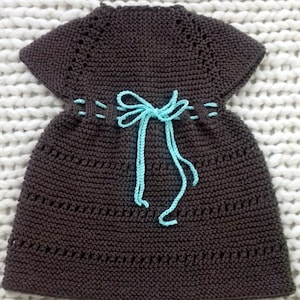 Knitting Pattern #20-“Brown Baby Dress”-by KandleCrafts,6-9 months.Detailed description in English row by row.