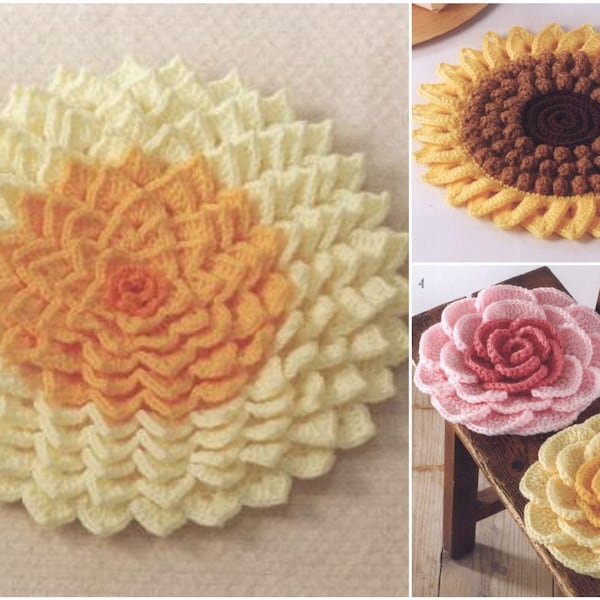 49 JAPANESE CROCHET PATTERN-“Crochet Best Selection”-Craft E-Book #59.Flowery Cushion-Warm and Colorful.