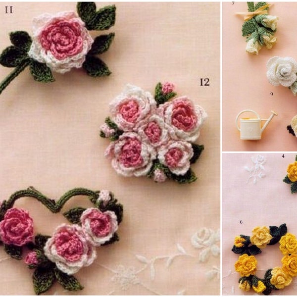 100 CROCHET FLOWER PATTERN-”Crochet English Garden-Craft E-Book # 90.Instant Download Pdf file.Crochet Rose,Tulip,Bouquet,Flow Composition