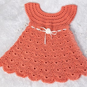 Crochet Pattern #2-“Crochet Baby Dress”.Size 3-6 months.Detailed description in English step by step and row by row.