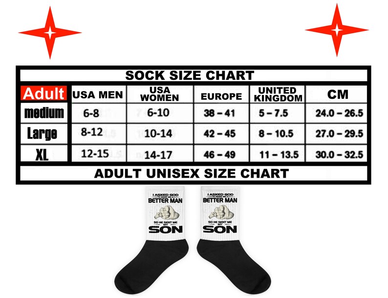 Large Socks Size Chart