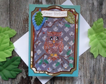 Night Owl Birthday card, Handmade greeting card