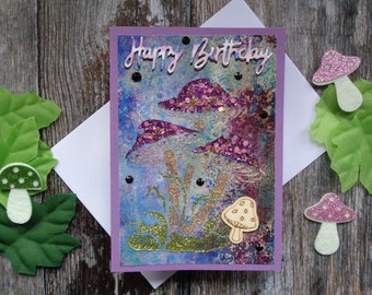 Mushroom birthday card, Handmade Greeting card