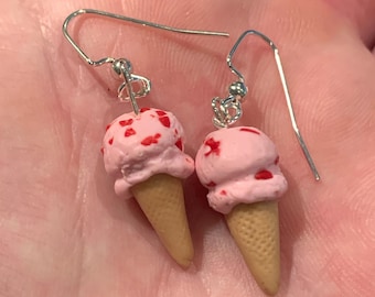 Polymer Clay Strawberry Ice Cream Cone Earrings