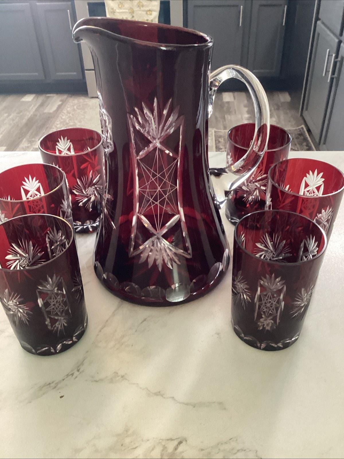 ボヘミアン グラス & ピッチャー Bohemian glass pitcher set - Etsy 日本