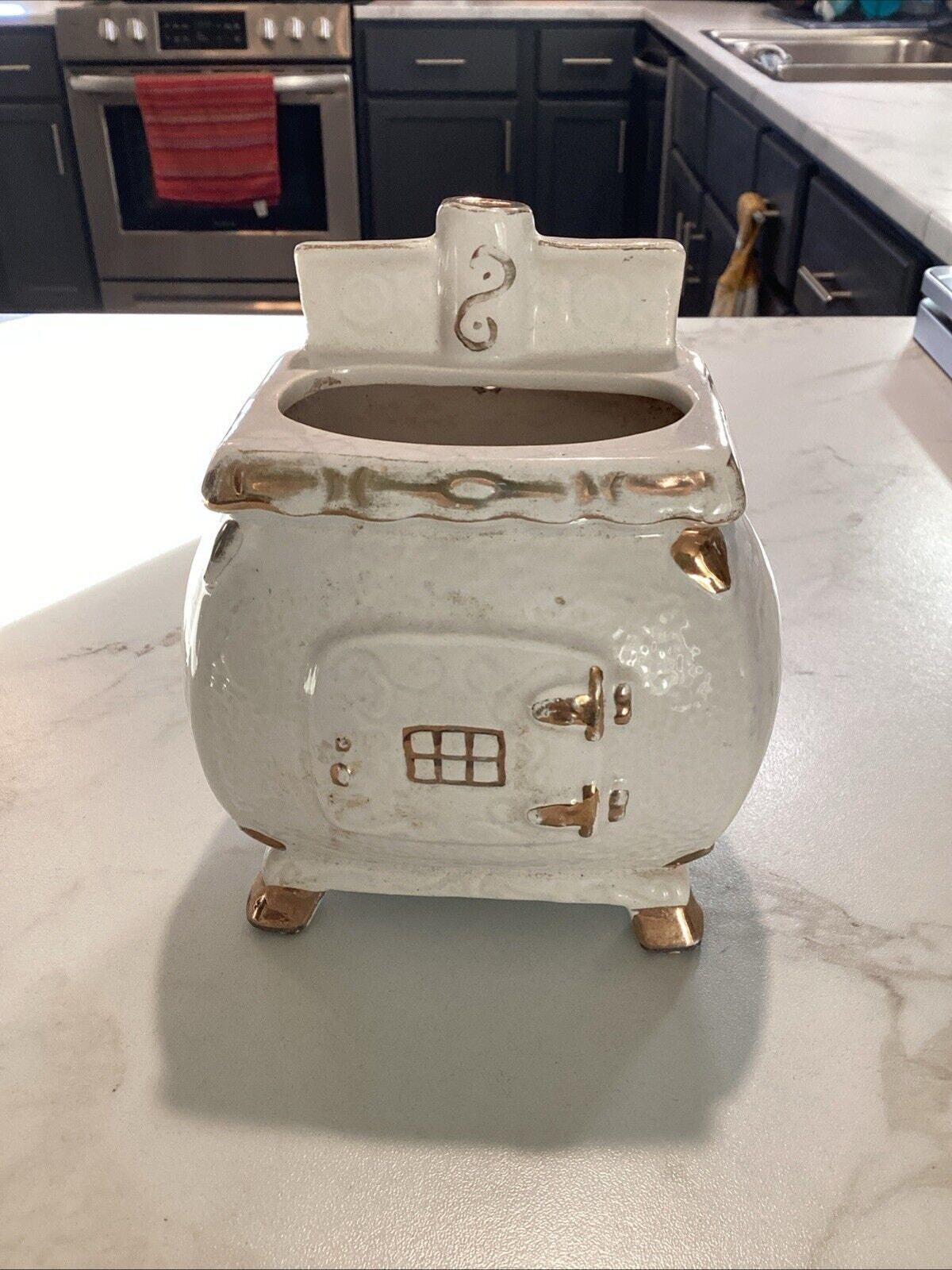 Vintage White with Gold Trim Wood Burning Stove Wall Pocket