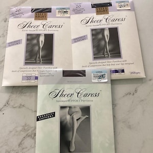 3 Pair Vintage Worthington Sheer Caress Control Top Pantyhose Long Black Gray