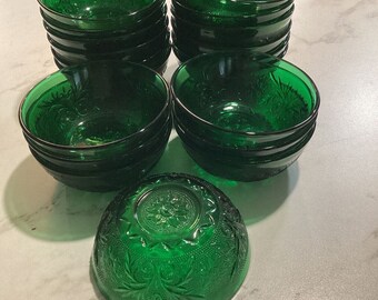 Anchor Hocking - Tazón de postre con estampado verde esmeralda de cristal, 4,25 pulgadas, juego de 19