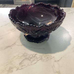 Vintage Glass Pedestal Purple Slag Candy Dish