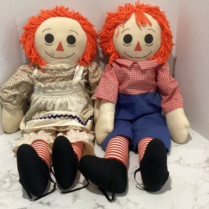 Vintage Large 34 Inch Raggedy Ann & Andy Dolls