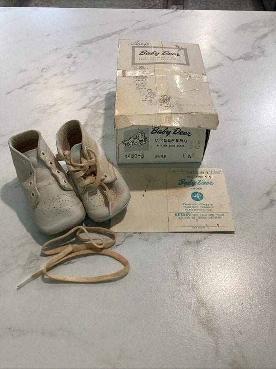 Vintage Baby Shoes 4480 3 Creepers Baby Deer W Box White 1M Etsy Canada