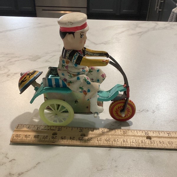 Tricycle with Bell, Tin Litho, Wind-up Toy Made in China MS 710