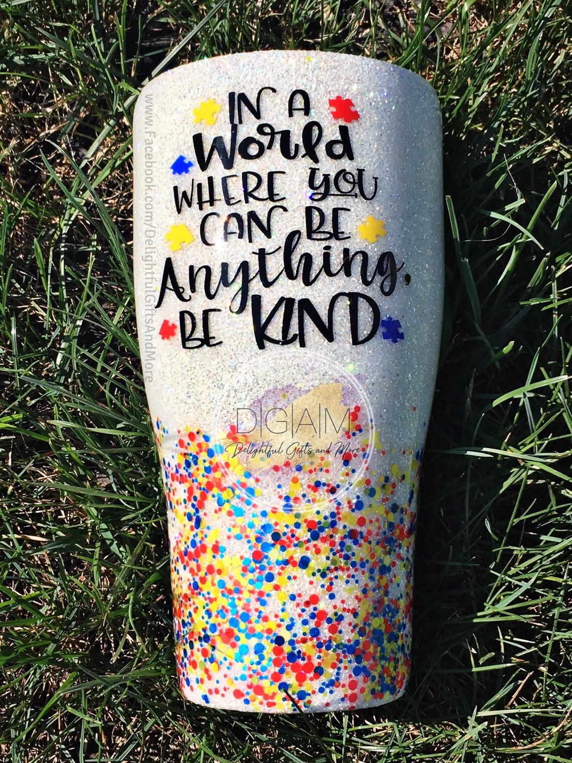 Autism Glitter Tumbler Be Kind Tumbler Custom Glitter Etsy