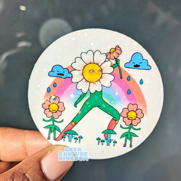 Flower power daisy holographic vinyl sticker