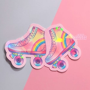 90s kid nostalgic rollerskates holographic vinyl sticker