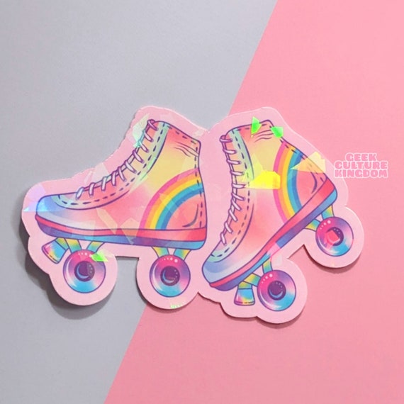 90s kid nostalgic rollerskates holographic vinyl sticker