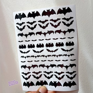 Black bats spooky sticker sheet. Bullet journal stickers.