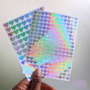 Holographic heart vinyl sticker sheet. Planner bullet journal stickers.