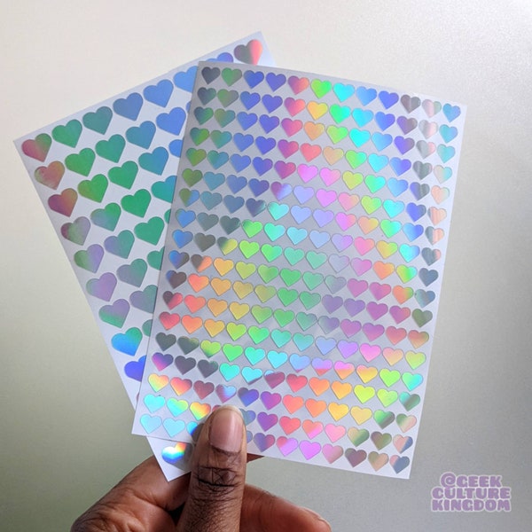 Holographic heart vinyl sticker sheet. Planner bullet journal stickers.
