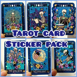 Pacote de adesivos de vinil com 6 cartas de tarô. Adesivo holográfico de Halloween.