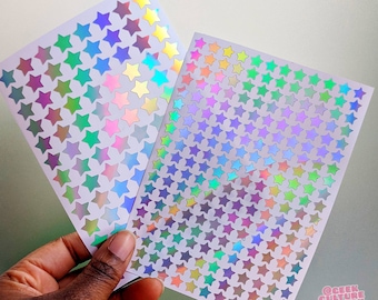 Holographic silver star vinyl sticker sheet. Bullet journal stickers.