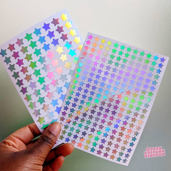 Holographic silver star vinyl sticker sheet. Bullet journal stickers.