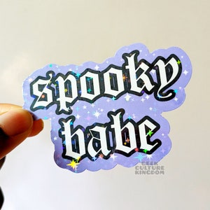 Spooky babe vinyl sticker- purple. Holographic Halloween sticker.