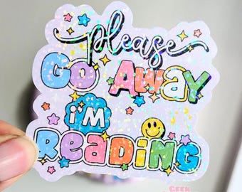 Ga weg, ik lees sticker. Boekachtige holografische glittervinylsticker