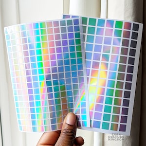 Holografisch zilverkleurig vierkant vinyl stickervel. Stickers voor bulletjournals.