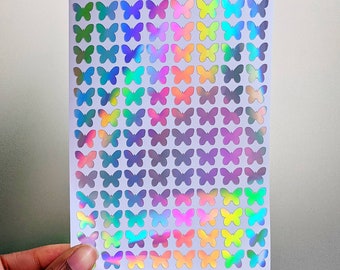 Holographic butterfly vinyl sticker sheet. Bullet journal stickers.