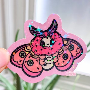 Kawaii vinylsticker nachtvlinder. Leuke holografische sticker.