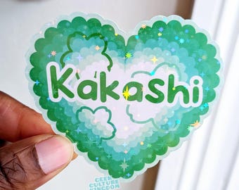Kakashi heart vinyl sticker. Anime crush holographic sparkle sticker.
