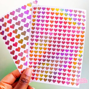 Rose gold pixel heart vinyl sticker sheet. Holographic planner bullet journal stickers.