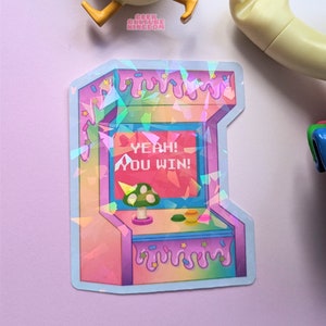 Rainbow arcade sticker. Holographic vinyl sticker.