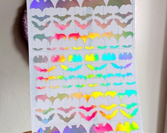 Silver holographic bats spooky sticker sheet. Bullet journal stickers.