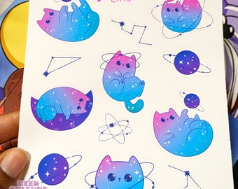 Space cats sticker sheet. Galaxy cat vinyl sticker sheet.