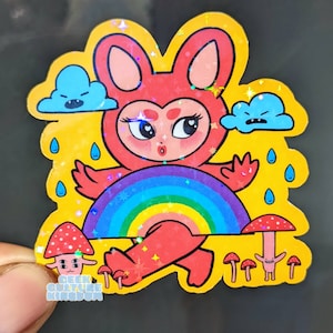 Sassy bunny rainbow holographic vinyl sticker