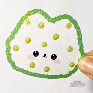 Sushi rice cat onigiri vinyl sticker. Cute holographic sticker.