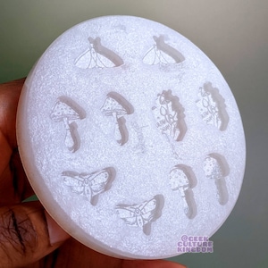 Moth and mushroom stud/shaker bit mold. Silicone mold palette for resin crafts and jewellery.