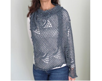 Patrón Chal ASIMÉTRICO de crochet con piñas de distintas longitudes. PDF tutorial de chal de ganchillo. Crochet pattern. Crochet Shawl.
