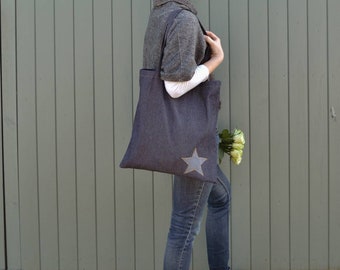 Handmade Denim Tote Bag: Personalized Applique Shoulder Bag