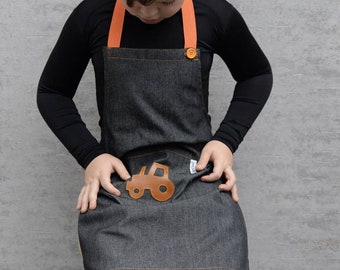 Handmade Denim Kids Apron: Artist, Baker, Gardener